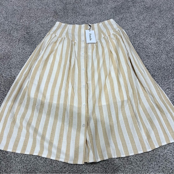 NWT Pomelo Beige Cream Striped Button Front Lined A Line Midi Skirt Cotton XL - Picture 3 of 10